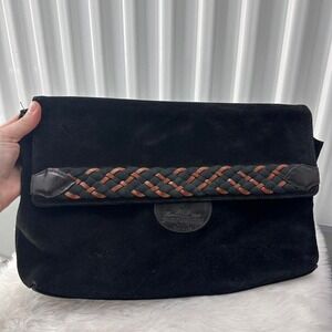 Genuine Black Suede Leather Clutch Crossbody Purse by Henry & Martin -‎ Braided